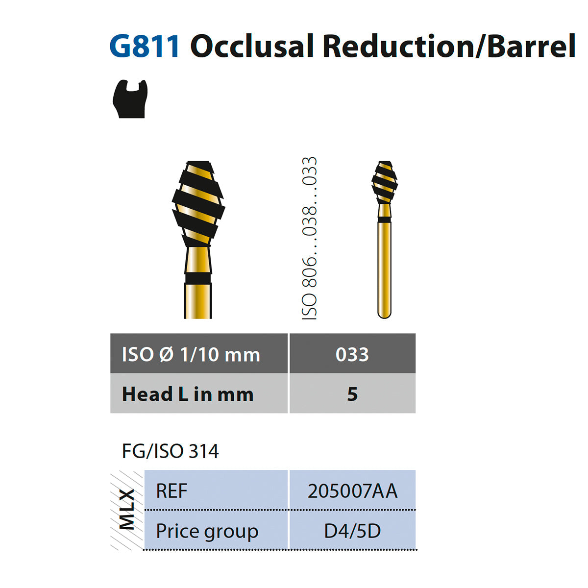 811T Fresa de diamante Barril - Reducción Oclusal