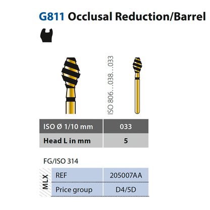 811 Fresa de diamante Barril / Reducción Oclusal