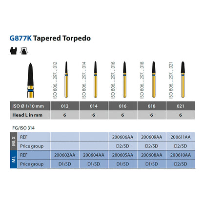 877K Fresa de diamante torpedo cónica